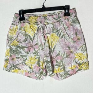 Briggs New York Tropical Floral Print Linen Blend Shorts M Coastal Resort Beach